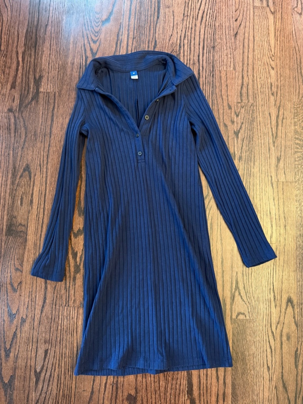 Old Navy Navy Ribbed Long-Sleeve Henley Dress